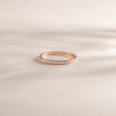 Women Dainty 18K Rose Gold Vermeil Silver Half Eternity Pave CZ Stacking Wedding Band