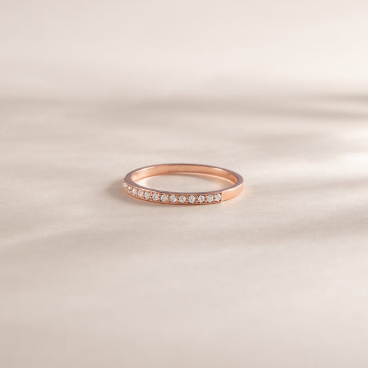 Women Dainty 18K Rose Gold Vermeil Silver Half Eternity Pave CZ Stacking Wedding Band