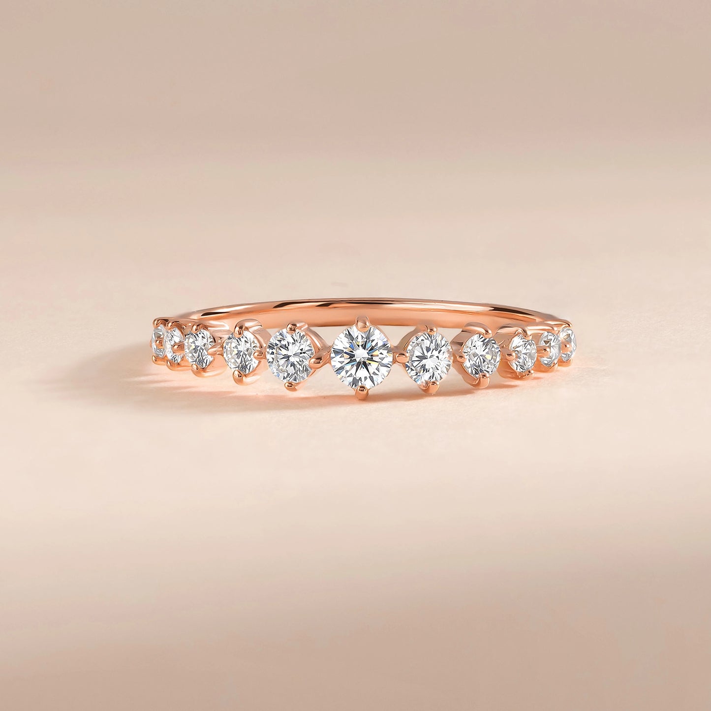 Half Eternity Dainty 18k Rose Gold Vermeil Wedding Band with Cubic Zirconia