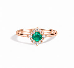 Celeste Rose Gold Emerald Halo Ring