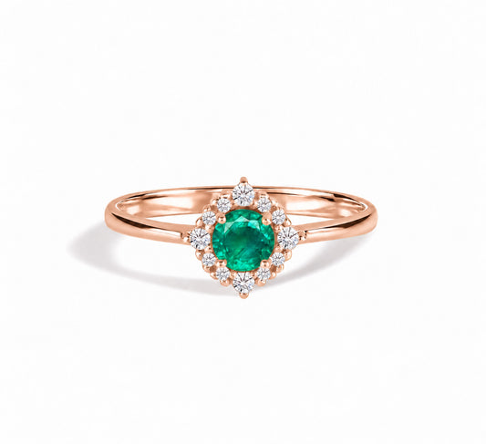 Celeste Rose Gold Emerald Halo Ring