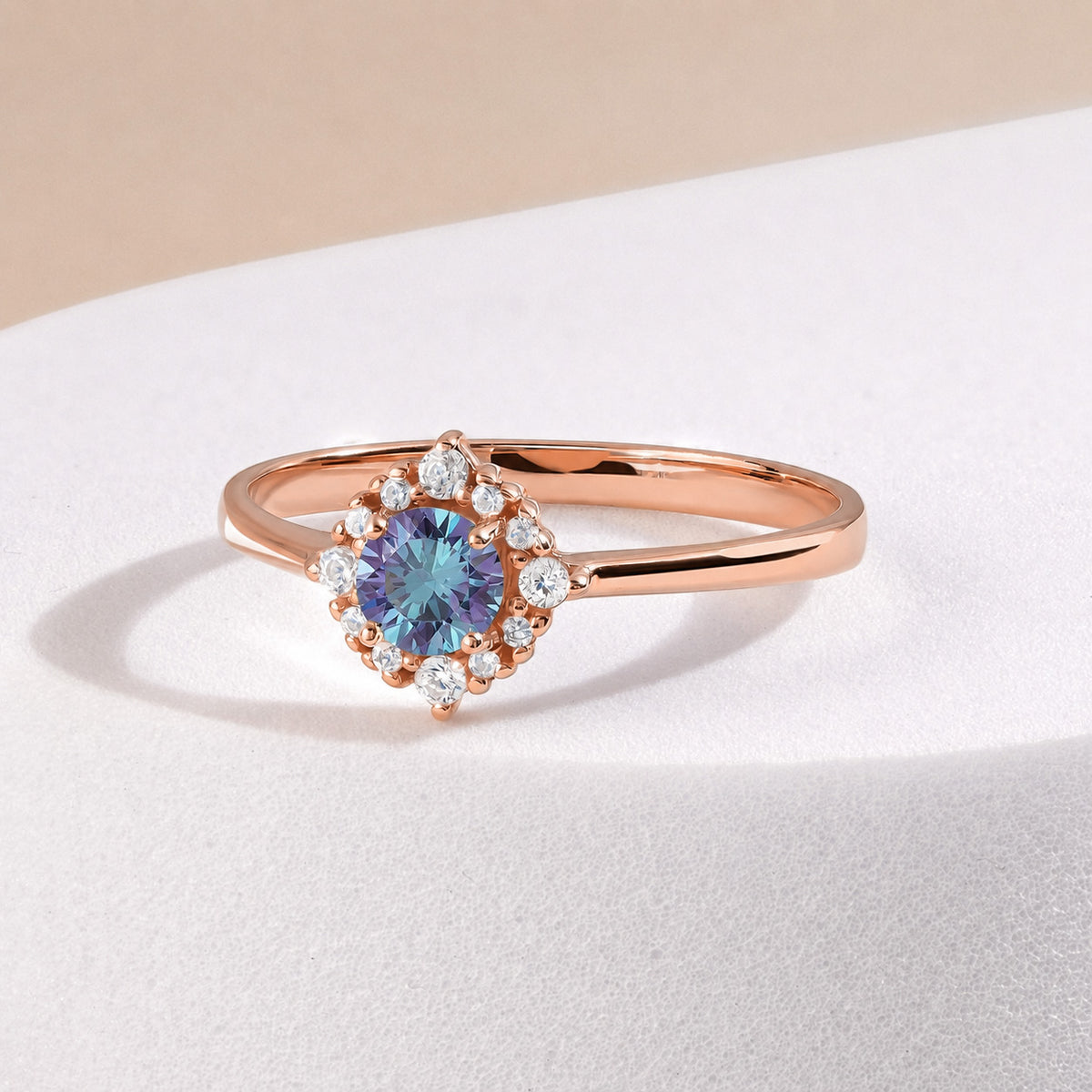 Celeste Rose Gold Alexandrite Halo Ring
