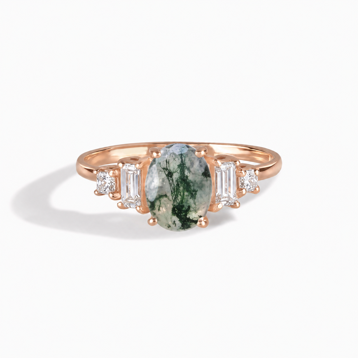 Marielle Rose Gold Moss Agate Diamond Ring