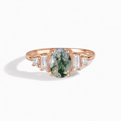 Marielle Rose Gold Moss Agate Diamond Ring