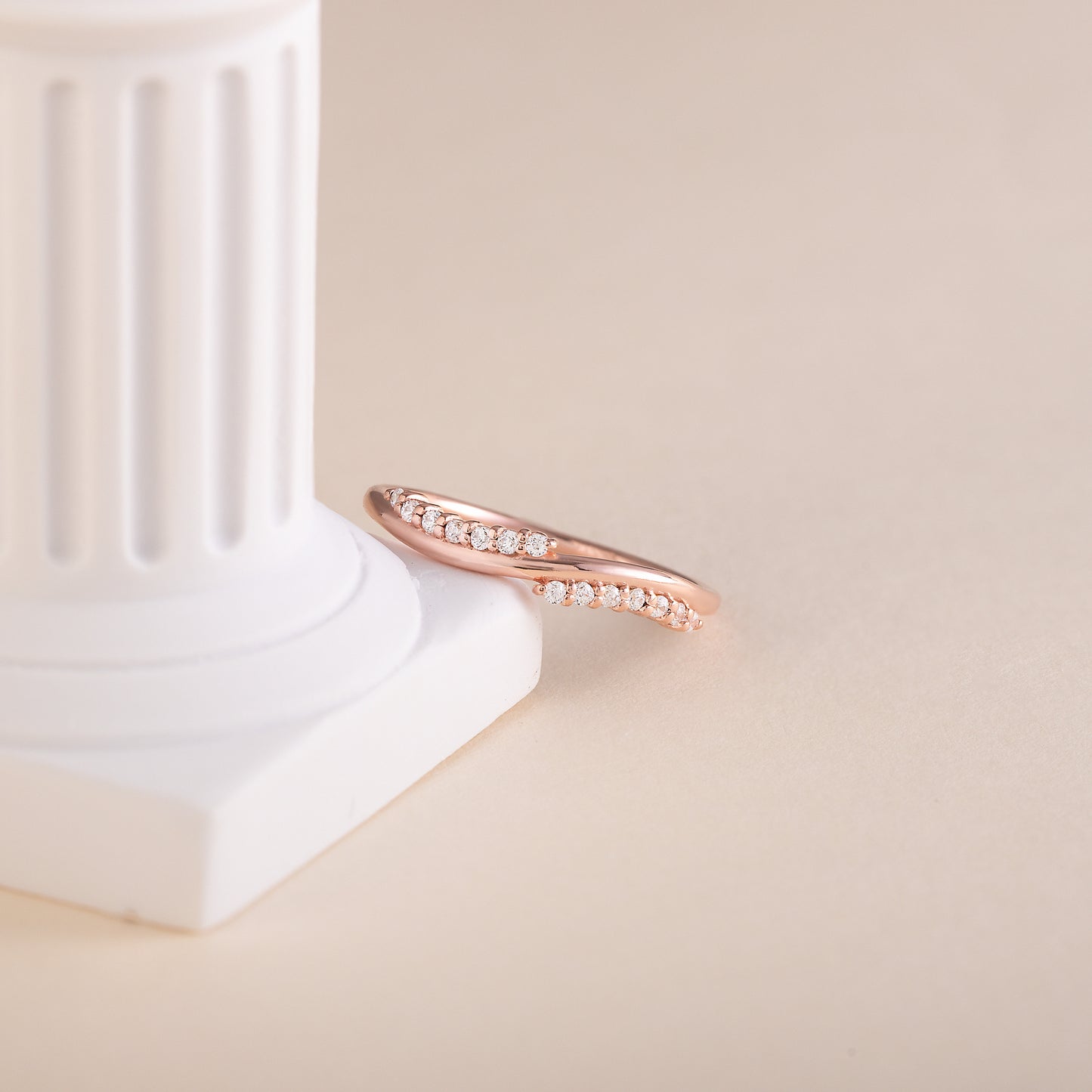 Women Minimalist 18K Rose Gold Vermeil Silver CZ Stacking Ring