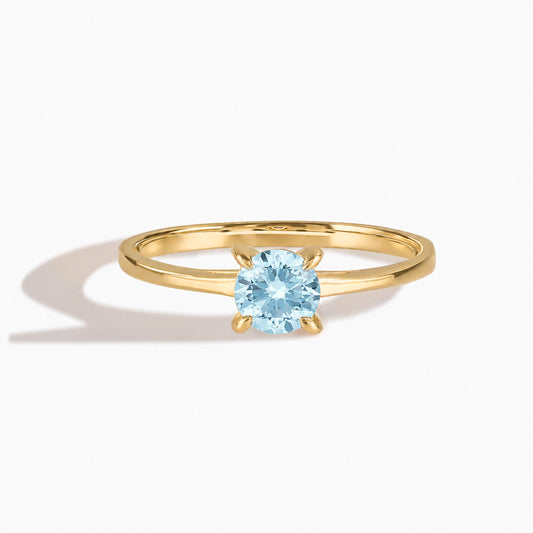 Elira Yellow Gold Aquamarine Round Solitaire Ring