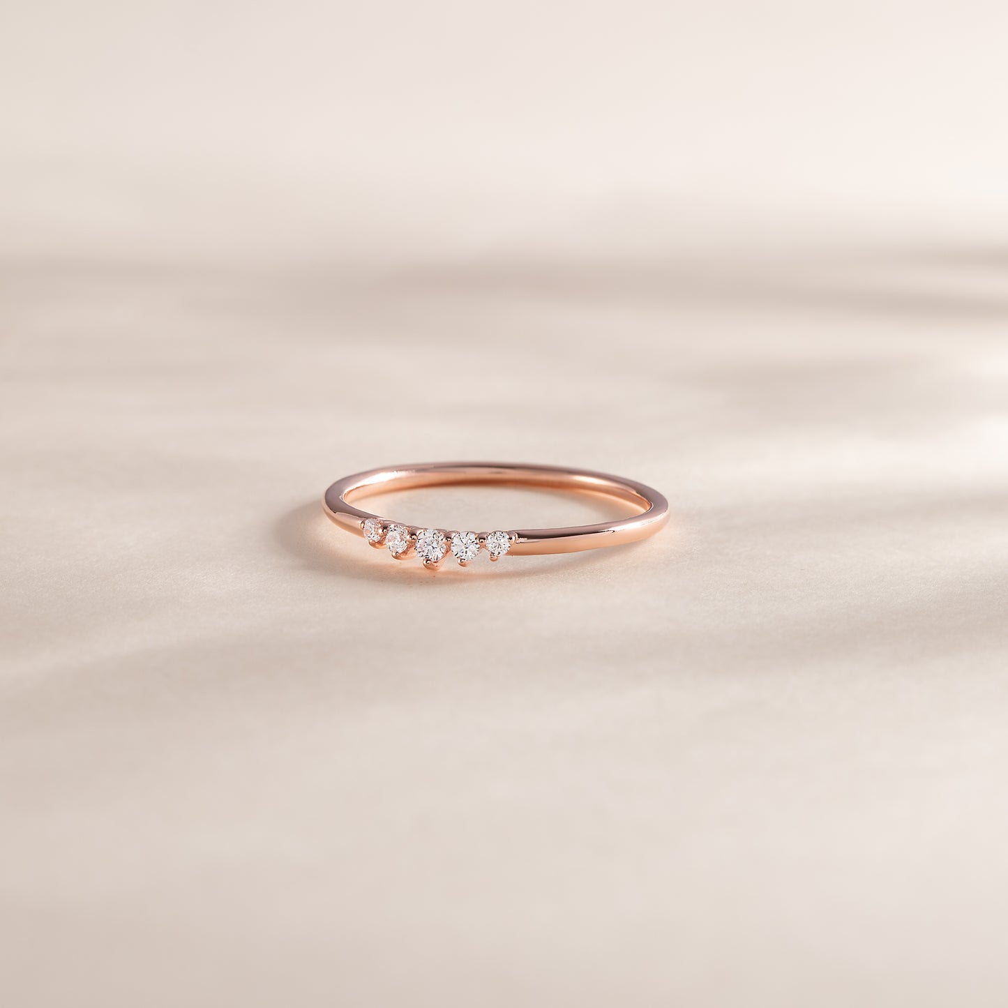 Minimalist Dainty 18k Rose Gold Vermeil Silver Curved CZ Stacking Ring