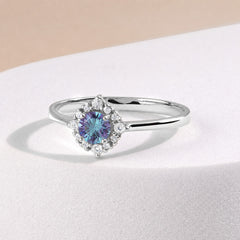 Celeste White Gold Alexandrite Halo Ring