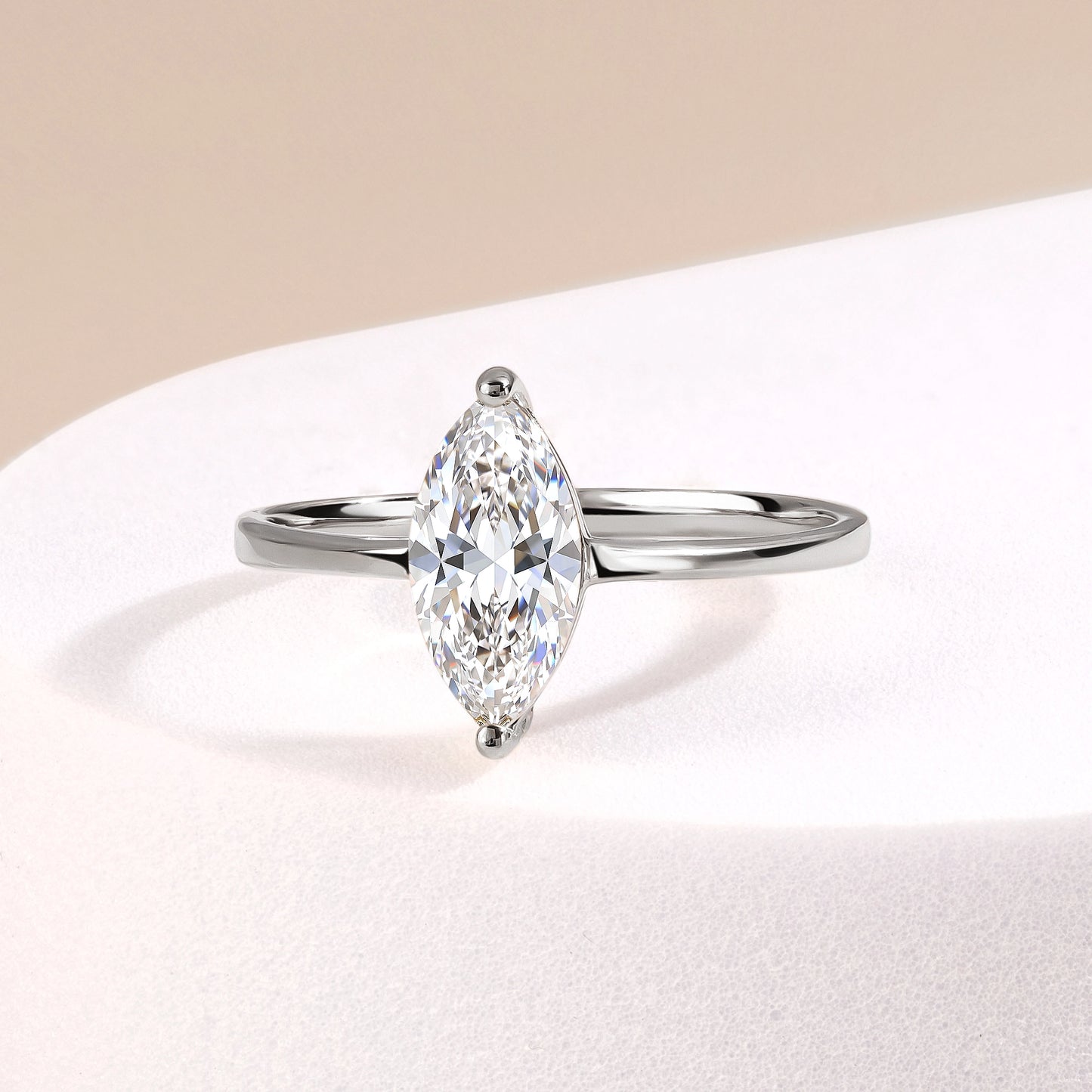 Women Unique 925 Sterling Silver Marquise Cut Solitaire CZ Engagement Ring