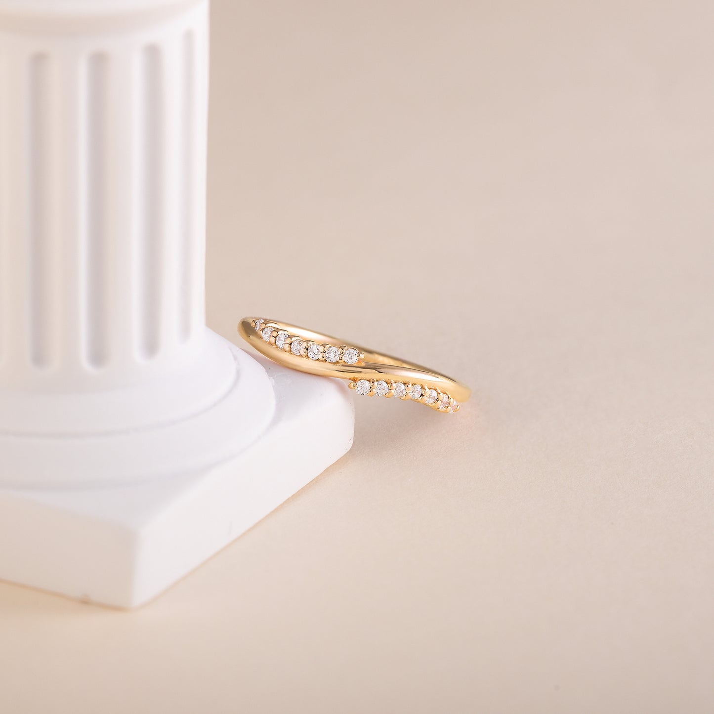 Women Minimalist 18K Gold Vermeil Silver CZ Wedding Band
