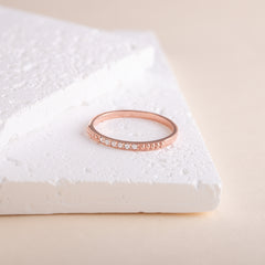 Women Dainty 18K Rose Gold Vermeil Silver Half Eternity Pave CZ Ring