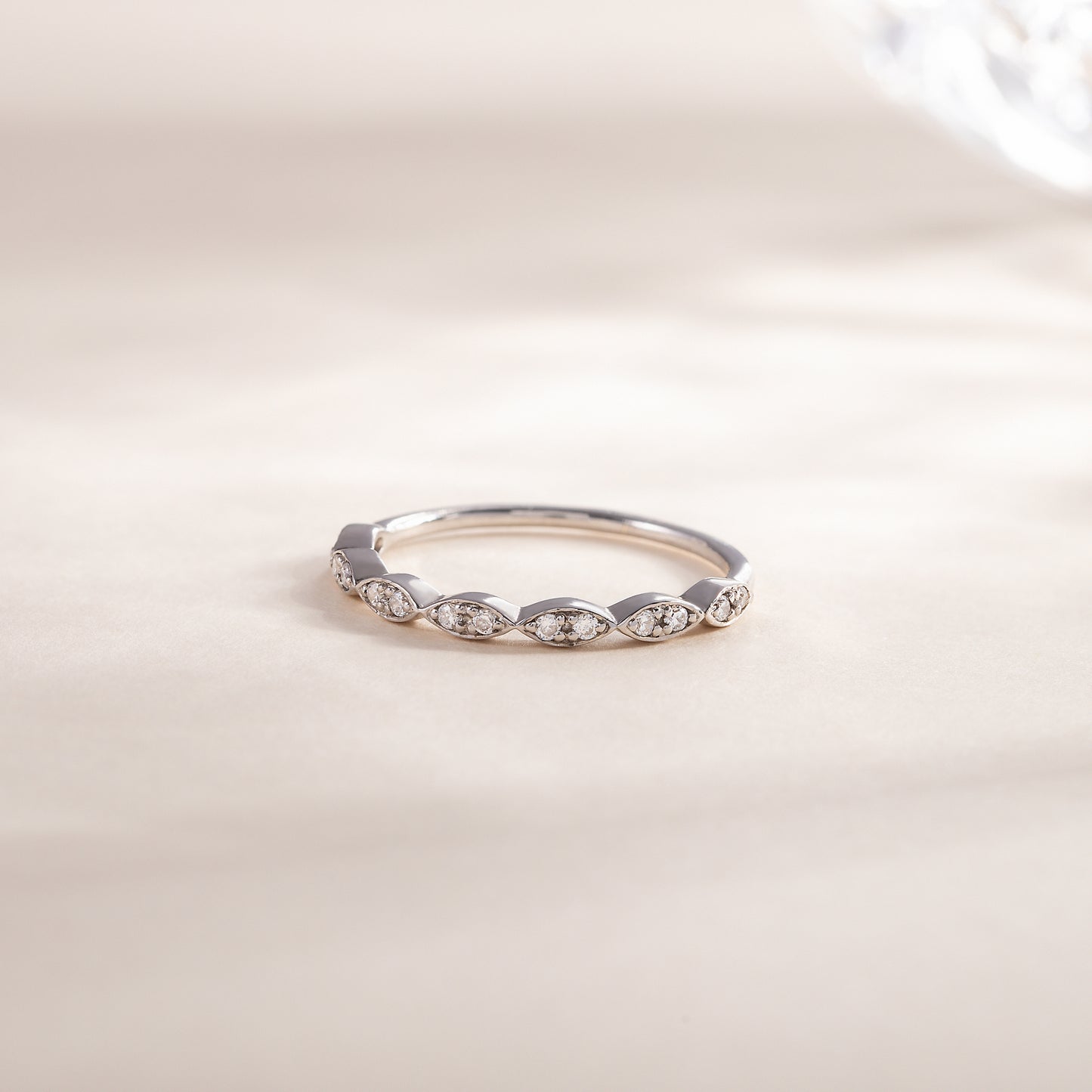 Women Dainty & Elegant 925 Sterling Silver Half Eternity CZ Wedding Band