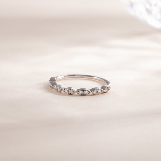 Women Dainty & Elegant 925 Sterling Silver Half Eternity CZ Wedding Band