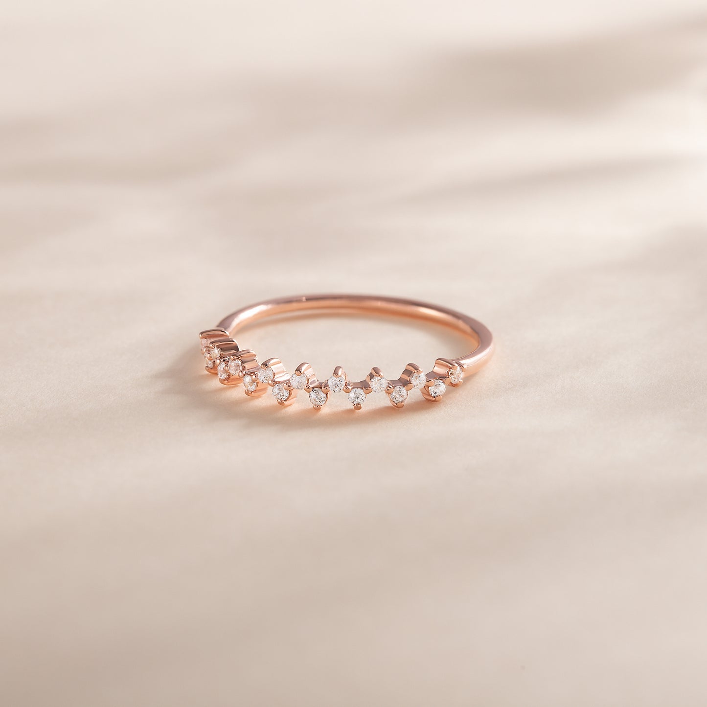 Dainty Minimalist 18k Rose Gold Vermeil Silver CZ Cluster Wedding Band for Her