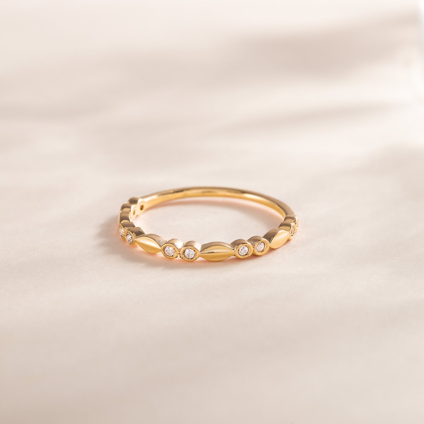 Women Minimalist 18k Yellow Gold Vermeil Silver CZ Promise Ring
