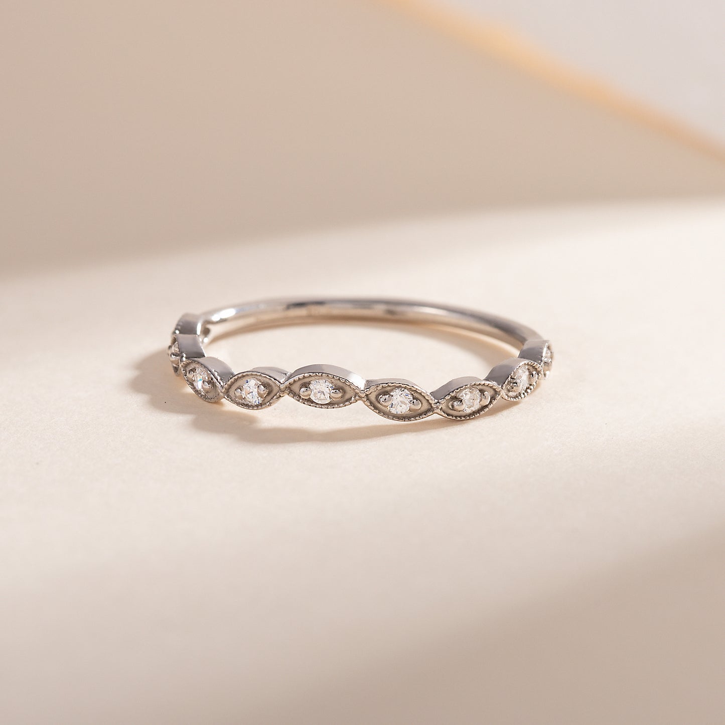 Women Dainty 925 Sterling Silver CZ Curved Stacking Wedding Band