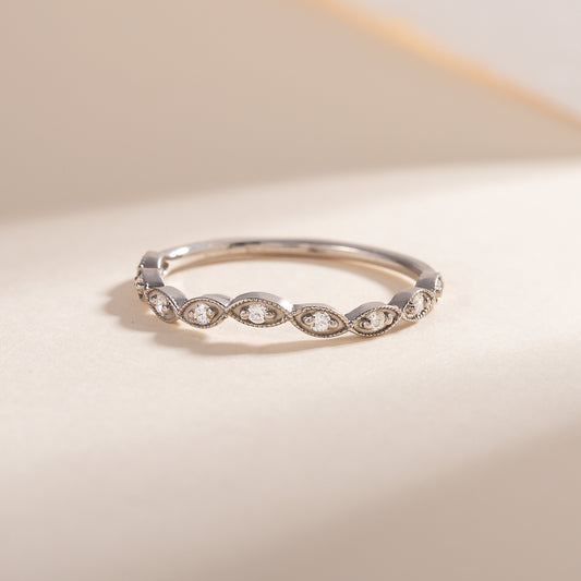 Women Dainty 925 Sterling Silver CZ Curved Stacking Wedding Band