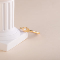 Women 18k Yellow Gold Vermeil SIlver Solitaire CZ Evil Eye Gold Protection Ring