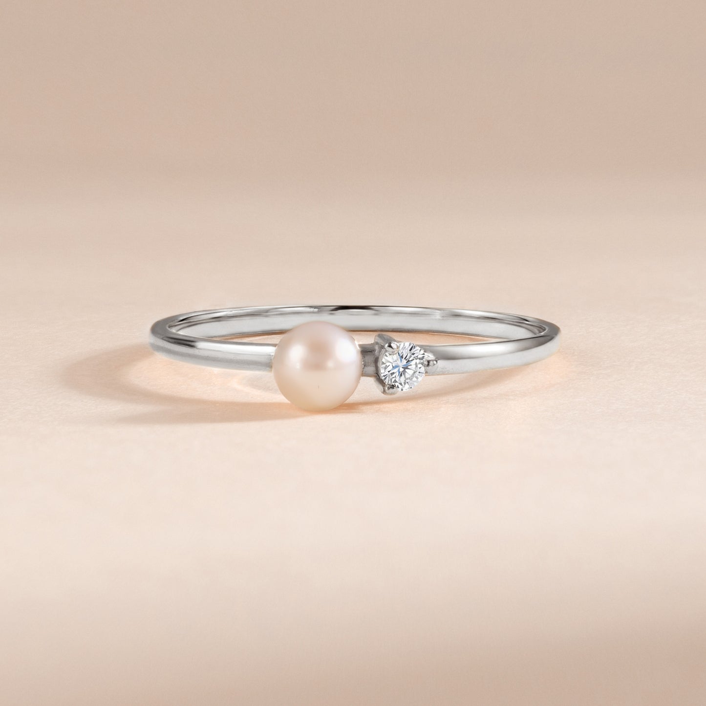 Dainty 925 Sterling Silver White Pearl & CZ Promise Ring for Her