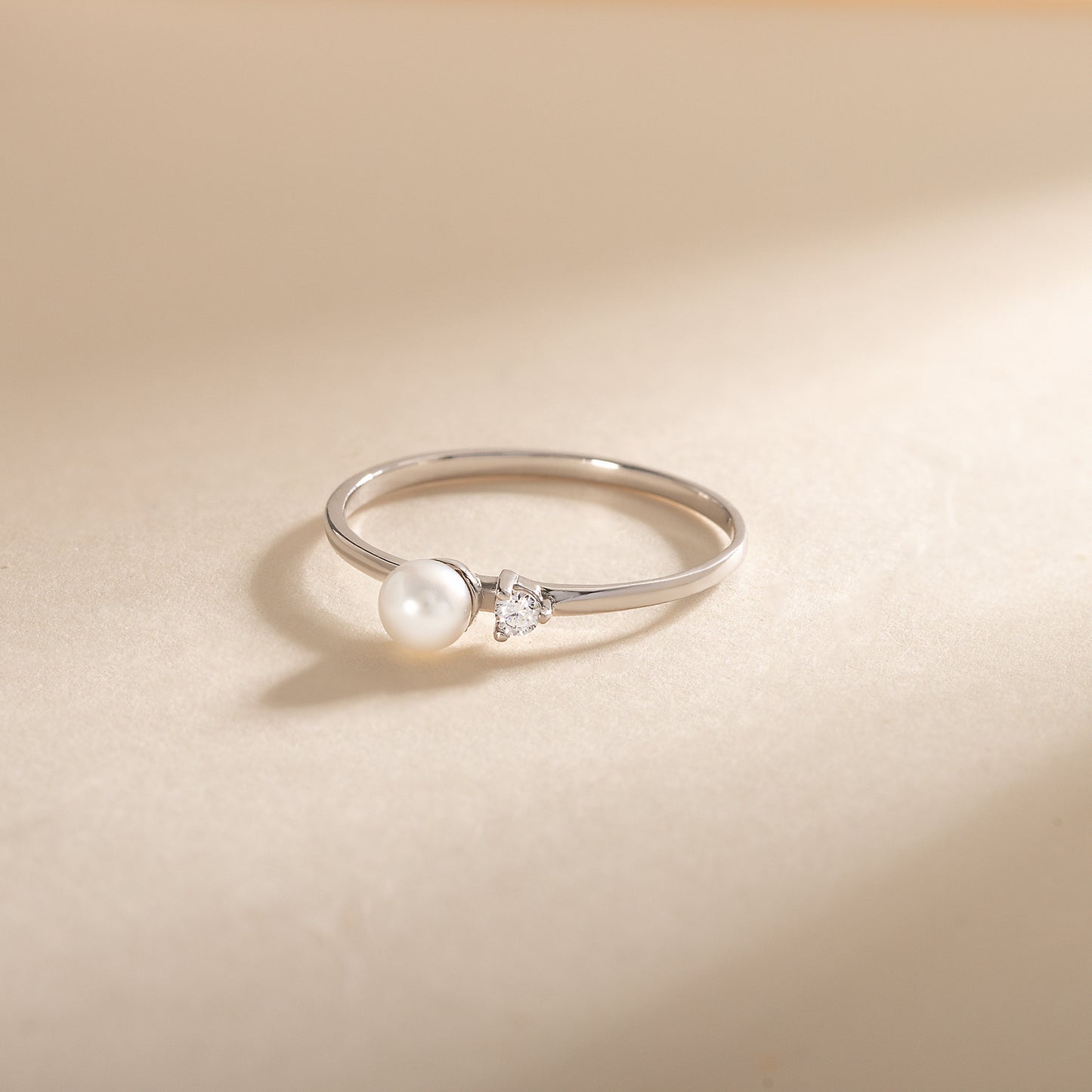 Dainty 925 Sterling Silver White Pearl & CZ Promise Ring for Her