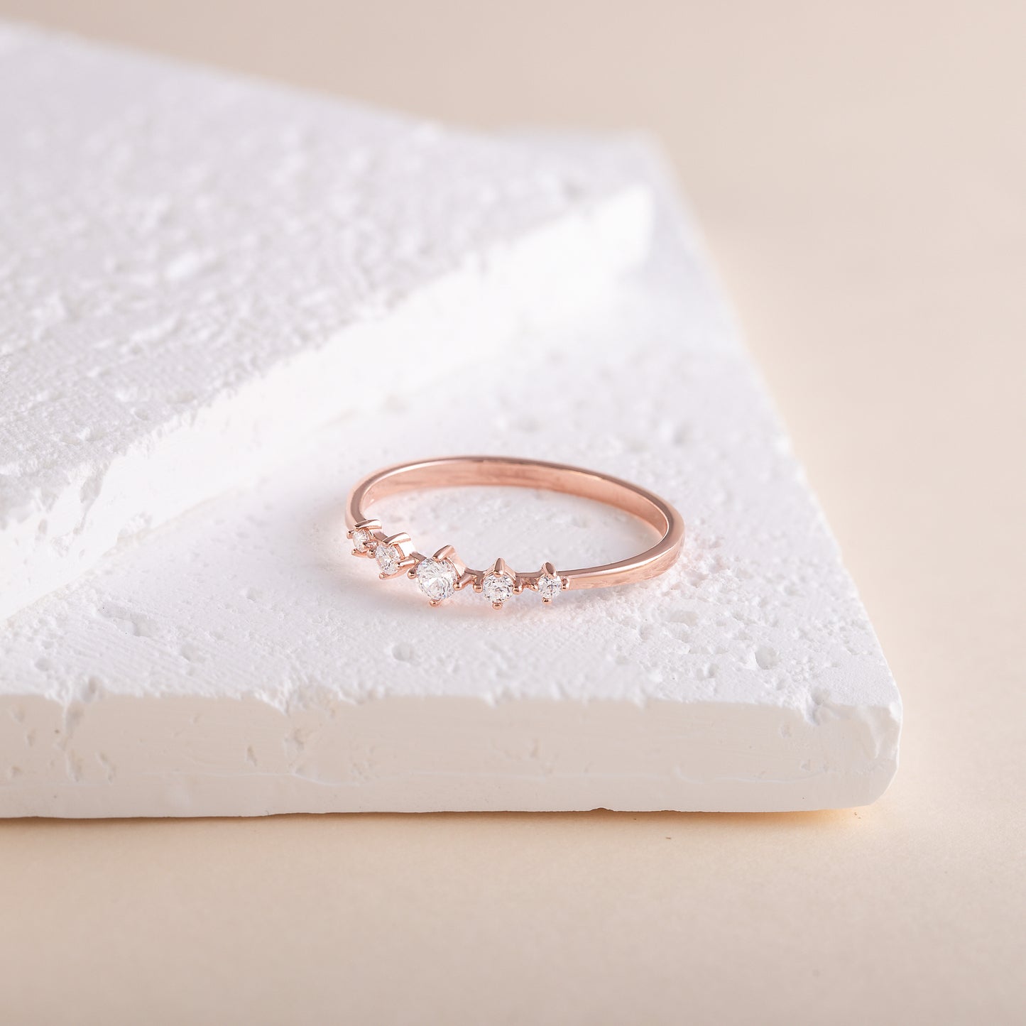 Dainty Minimalist 18k Rose Gold Vermeil Silver CZ Promise Ring for Her