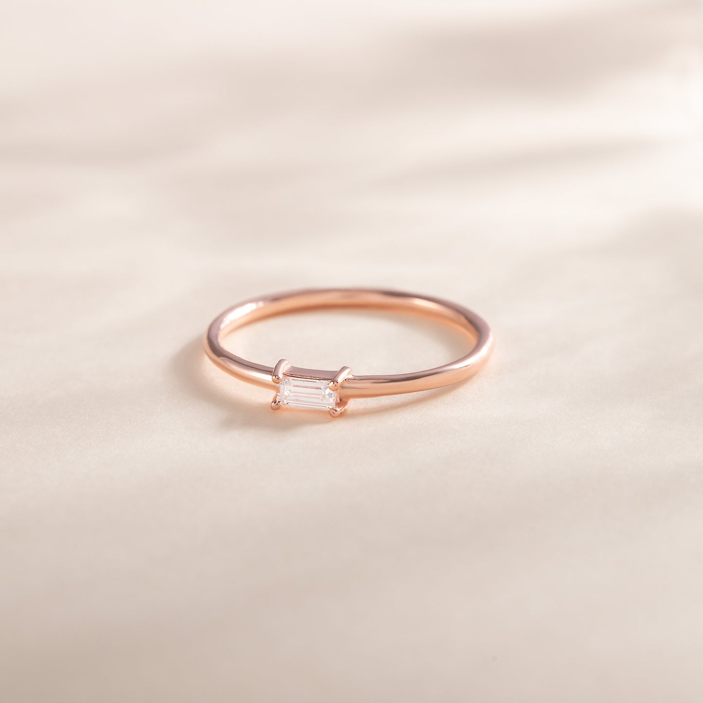 Minimalist 18K Rose Gold Vermeil Silver Baguette CZ Promise Ring for Her