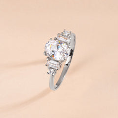 Damen einzigartiger Art-déco-Stil 925er Sterlingsilber Oval- & Baguette-Schliff Zirkonia Verlobungsring