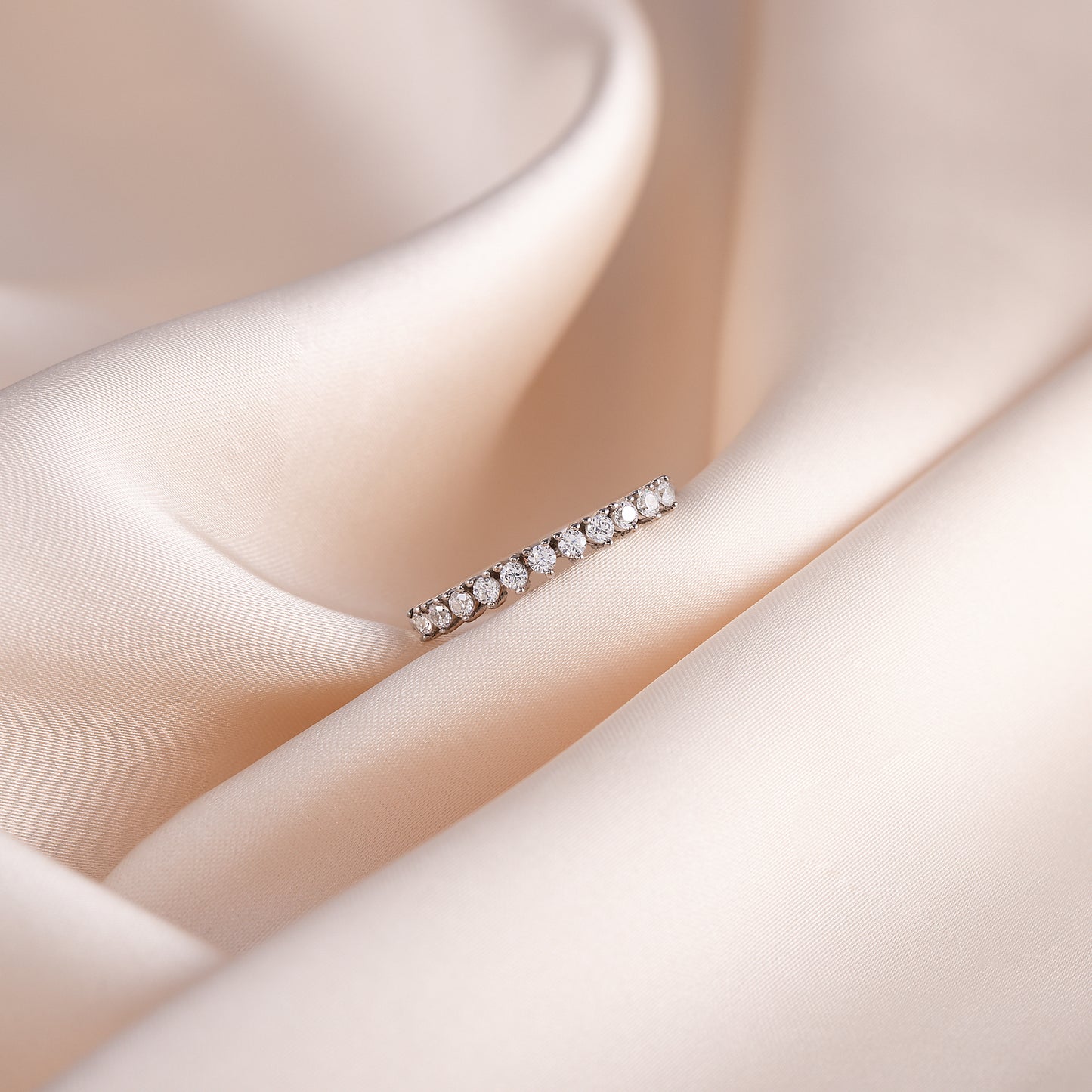 Women Dainty 925 Sterling Silver Half Eternity CZ Wedding Band