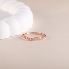 Women Art Deco Style 18K Rose Gold Vermeil Silver Half Eternity CZ Chevron Curved Stackable Wedding Band