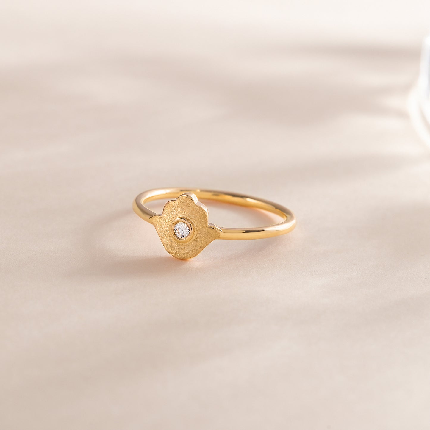 Women Dainty 18K Yellow Gold Vermeil Silver Protection Hamsa Hand Ring