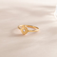 Women Dainty 18K Yellow Gold Vermeil Silver Protection Hamsa Hand Ring