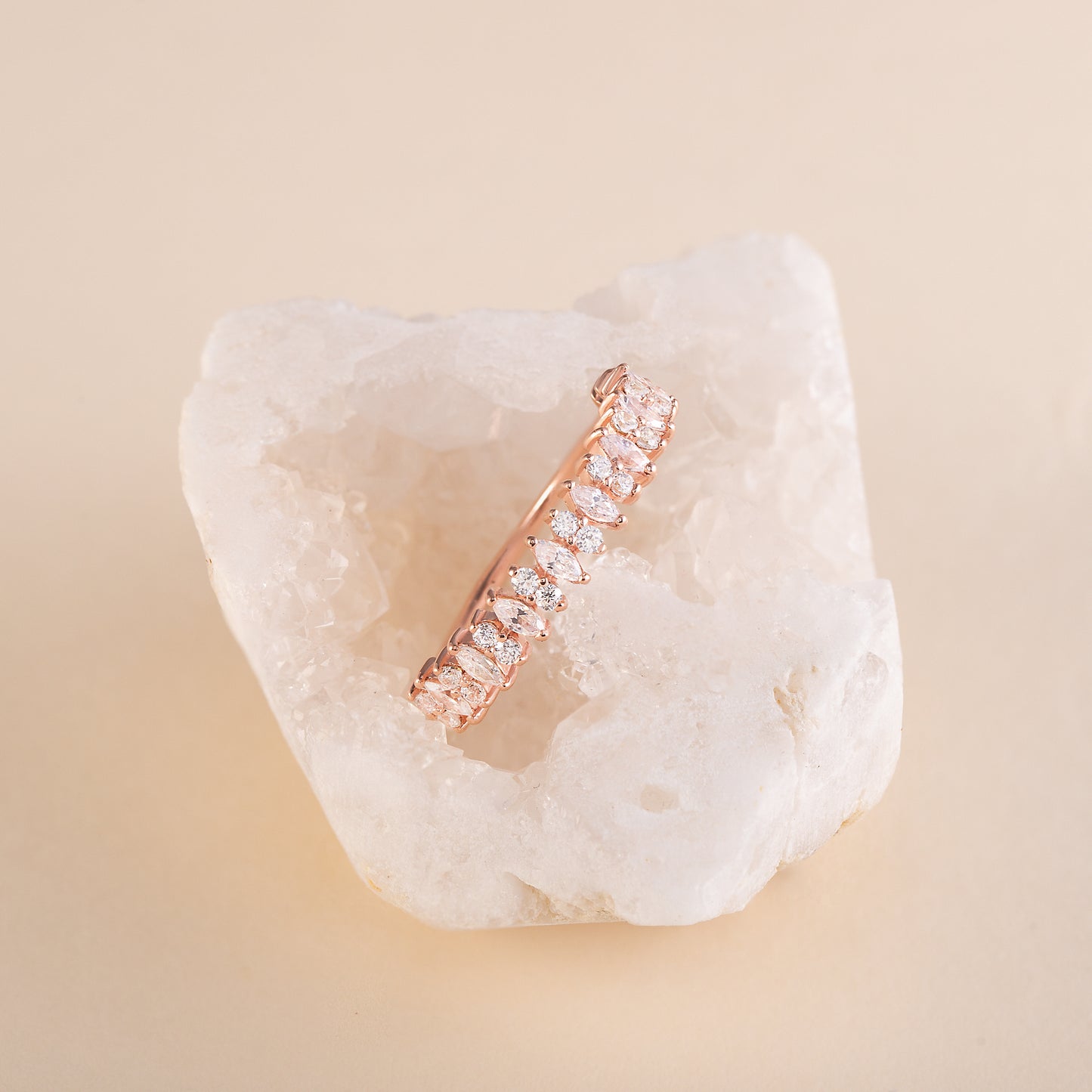 Women Dainty Victorian Style 18k Rose Gold Vermeil Silver Marquise CZ Wedding Band, Unique Stackable Band