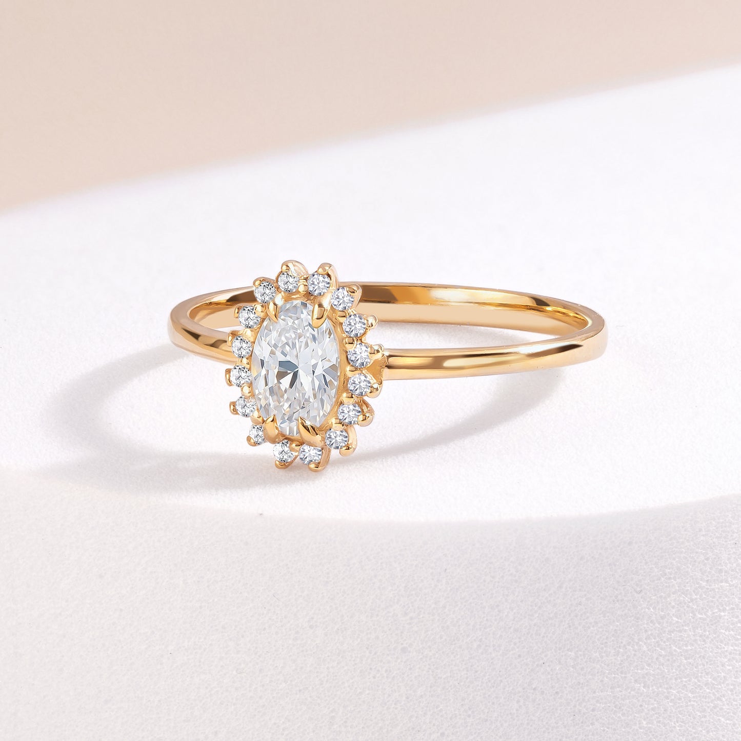 Delicate Halo 18k Yellow Gold Vermeil Oval-Cut Cubic Zirconia Engagement Ring