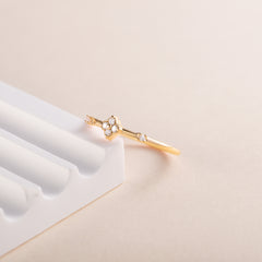 Women Dainty Minimalist 18K Yellow Gold Vermeil Silver CZ Floral Engagement Ring