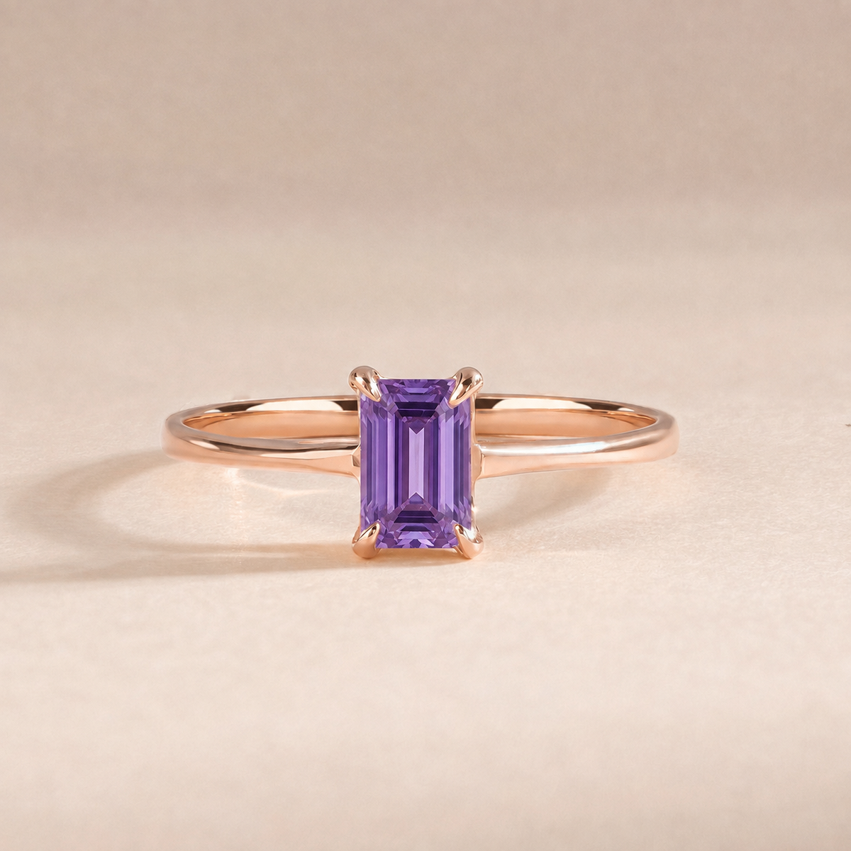 Solene Rose Gold Amethyst Solitaire Ring