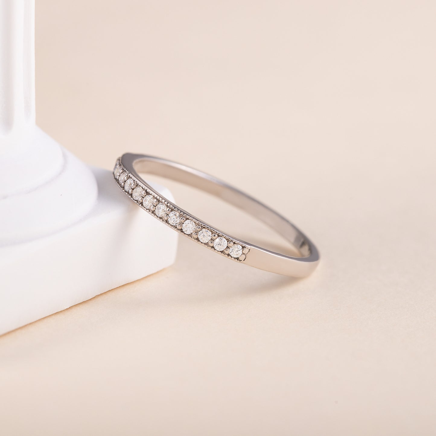 Women Dainty 925 Sterling Silver Half Eternity CZ Wedding Band
