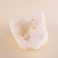 Unique Women 18K Yellow Gold Vermeil Silver Half Eternity Marquise CZ Wedding Band