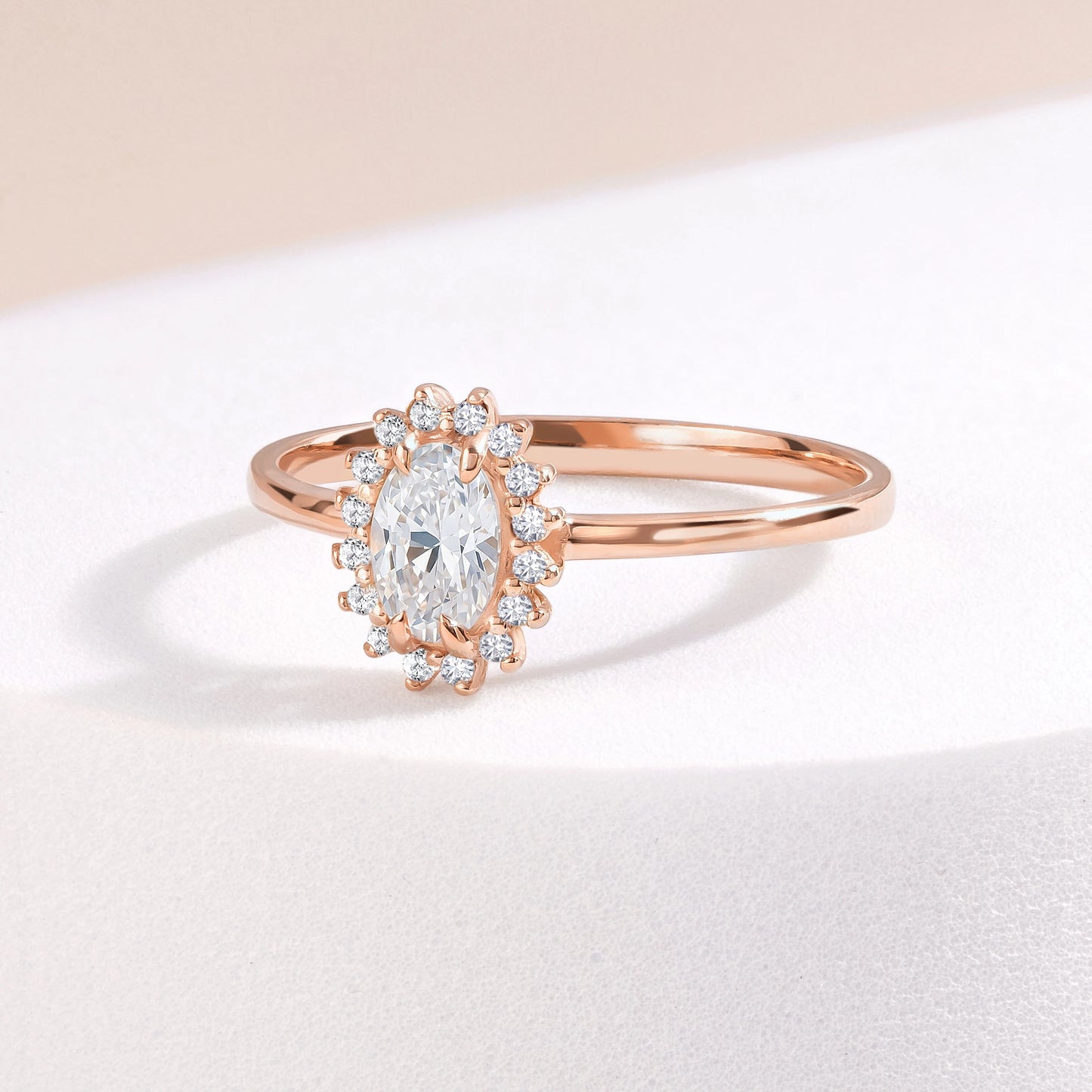 Dainty Halo 18k Rose Gold Vermeil Oval-Cut Cubic Zirconia Engagement Ring for Her