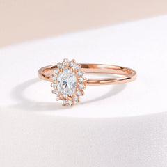 Dainty Halo 18k Rose Gold Vermeil Oval-Cut Cubic Zirconia Engagement Ring for Her