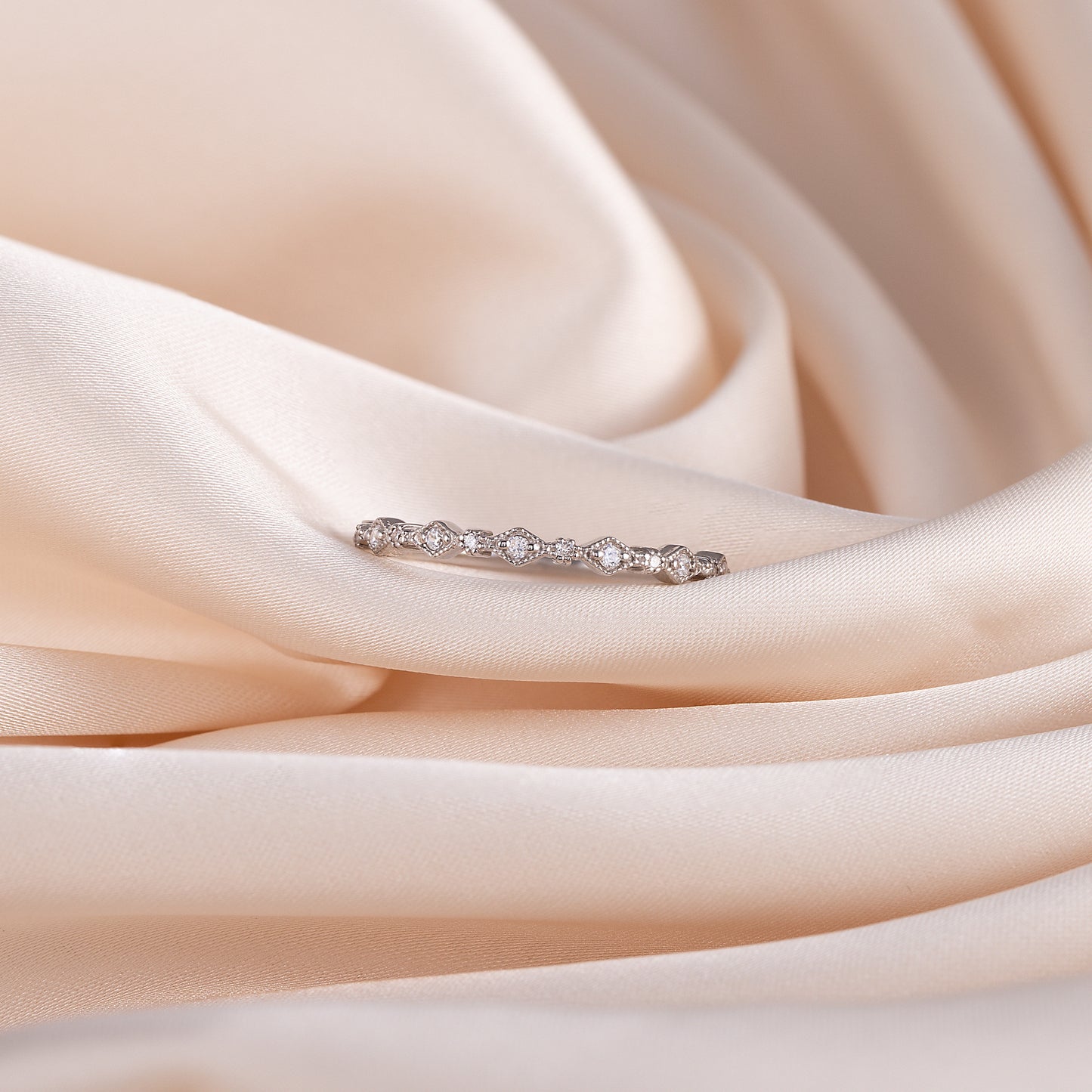 Women Minimalist 925 Sterling Silver Half Eternity CZ Wedding Band
