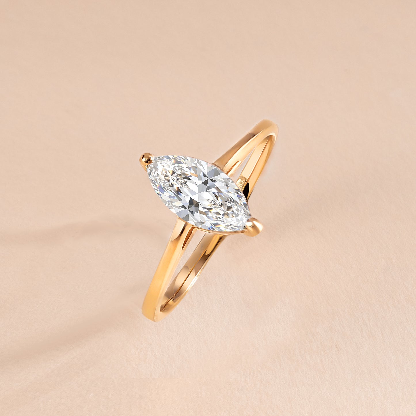 Solitaire 18k Yellow Gold Vermeil Marquise Cut CZ Engagement Ring