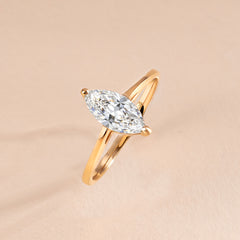 Solitaire 18k Yellow Gold Vermeil Marquise Cut CZ Engagement Ring