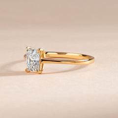 Delicate Solitaire 18k Yellow Gold Vermeil Baguette Cut CZ Engagement Ring for Her
