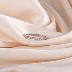 Women Minimalist 925 Sterling Silver Half Eternity CZ Stackable Wedding Band