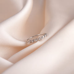 Women Unique 925 Sterling Silver CZ Heart Wedding Band