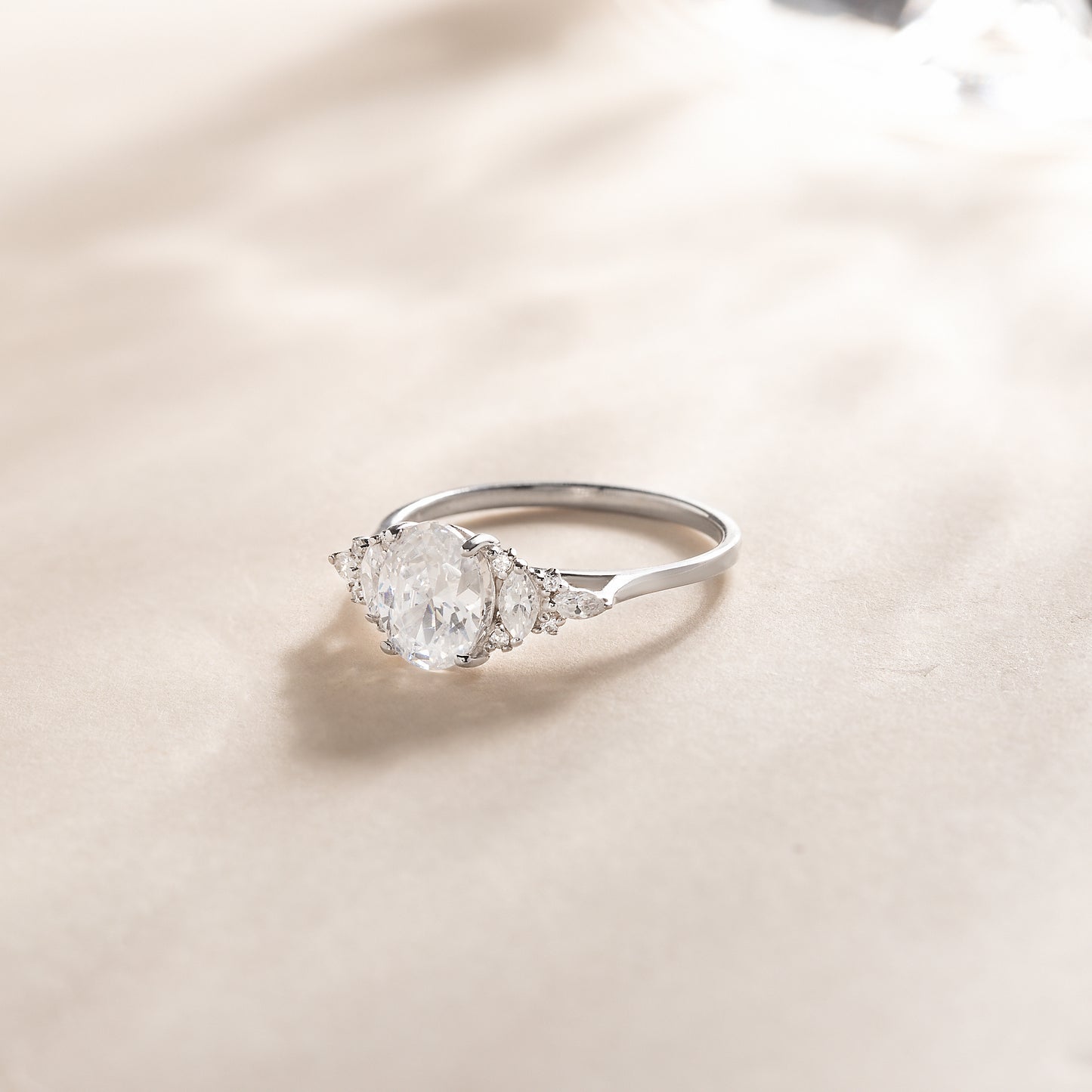 Vintage Style Art Deco 925 Sterling Silver Oval & Marquise Cut Cubic Zirconia Engagement Ring