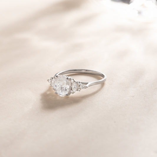 Vintage Style Art Deco 925 Sterling Silver Oval & Marquise Cut Cubic Zirconia Engagement Ring