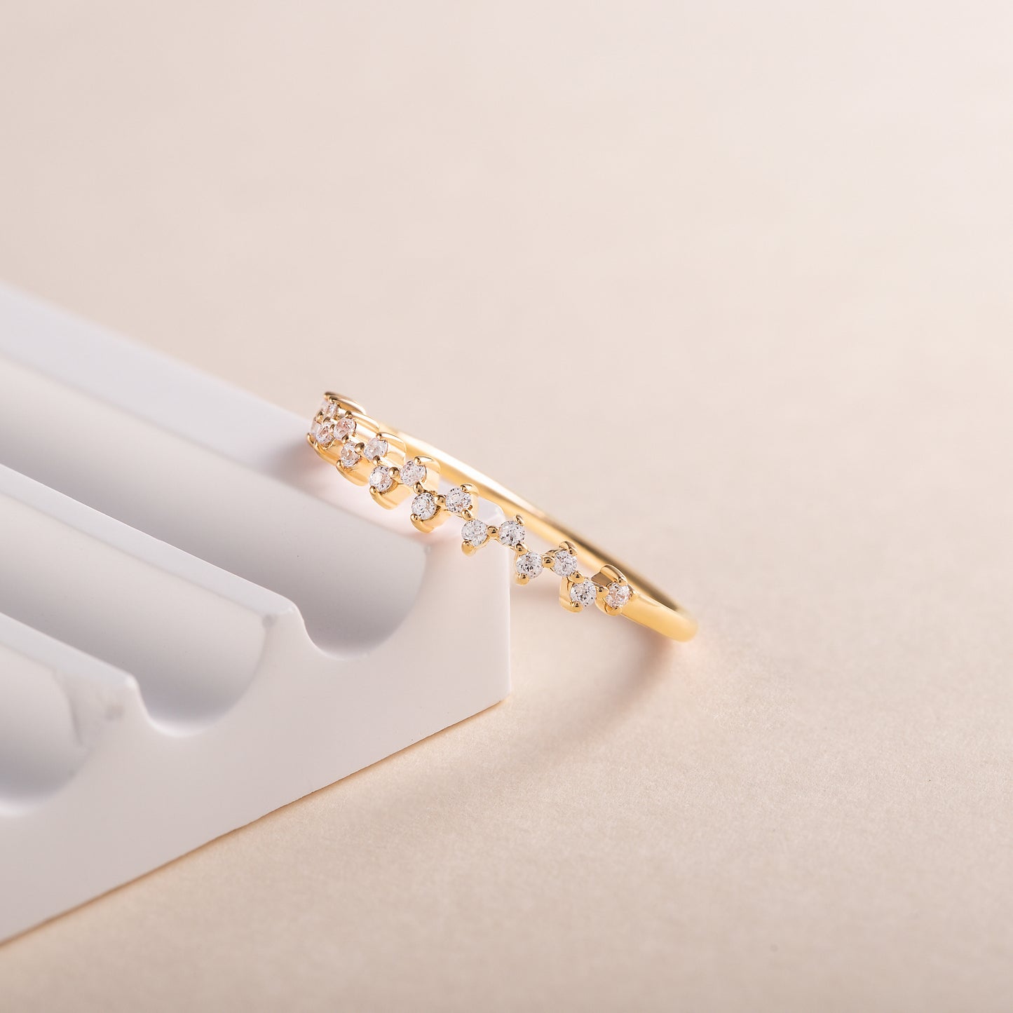 Dainty 18k Yellow Gold Vermeil Cluster CZ Wedding Band or Stacking Ring