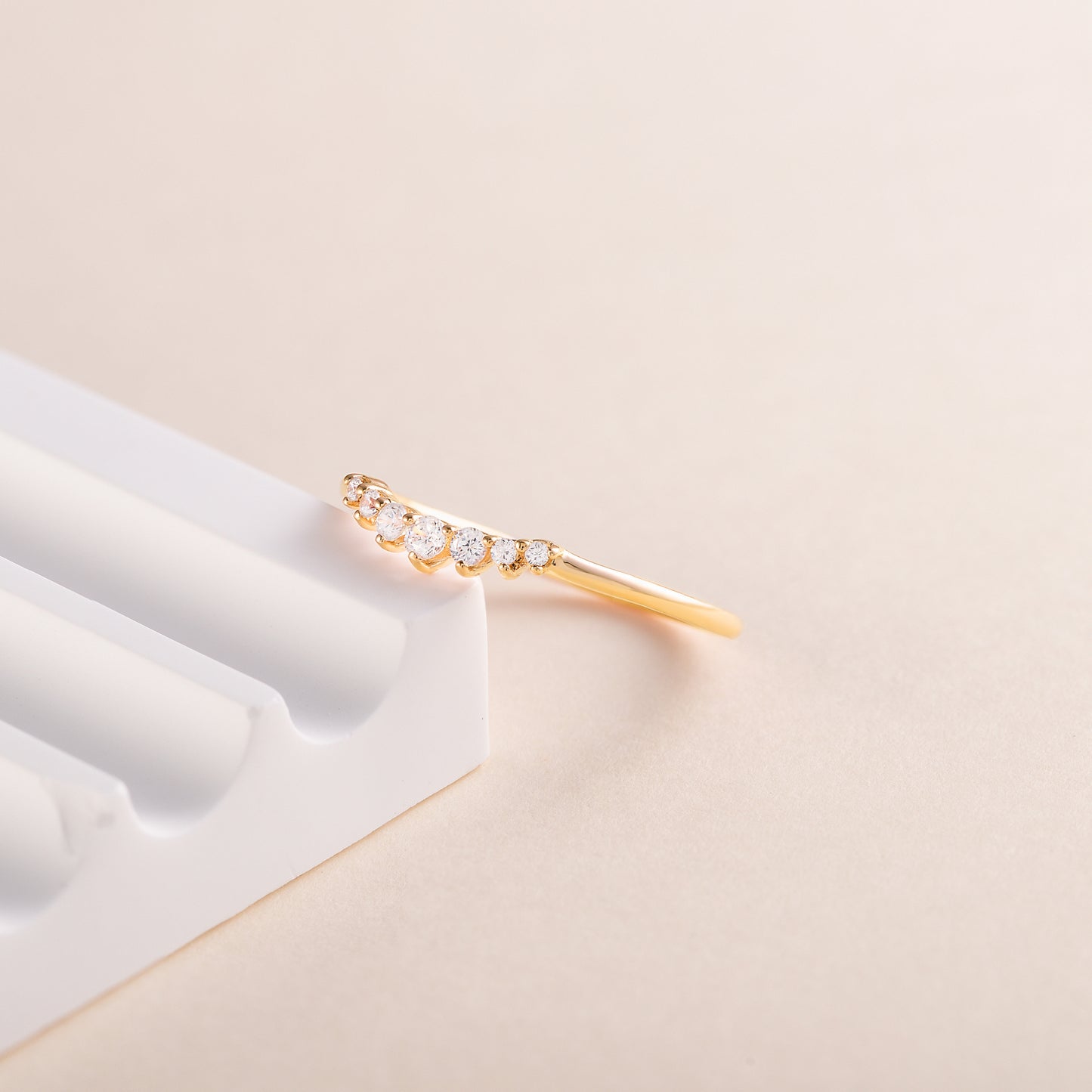 Women Dainty 18K Yellow Gold Vermeil Silver Chevron Wedding Band, Curved Stacking Ring