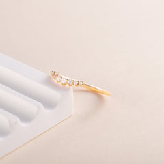 Women Dainty 18K Yellow Gold Vermeil Silver Chevron Wedding Band, Curved Stacking Ring